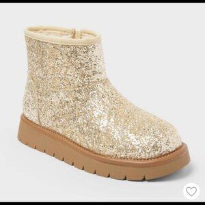 Cat & Jack Girls Gold Glitter Ankle Boots.